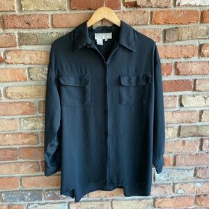 Vintage 90’s: Annie Alexander - Women’s Black Silk Button-Up Shirt